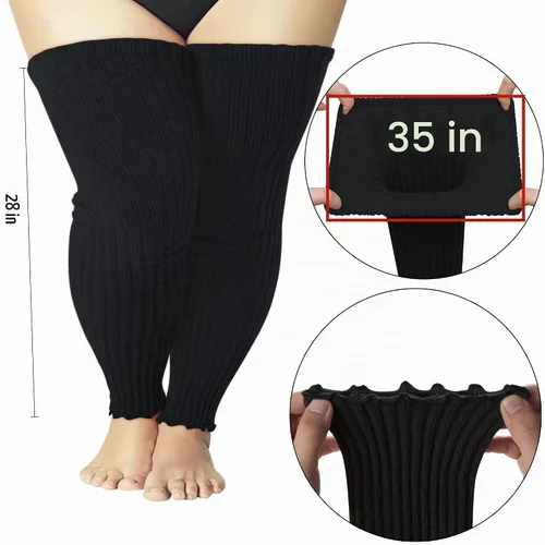 Vista 2 de Calentadores de piernas de talla grande para mujer, calcetines de punto por encima de la rodilla sin pies para muslos gruesos C01-negro/gris oscuro