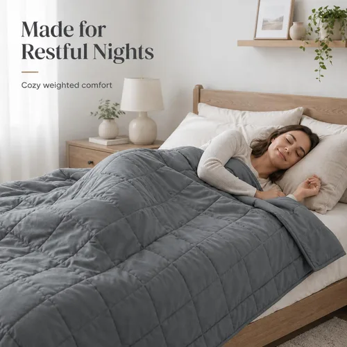 Vista 2 de Gkyet Weighted Blanket for Adults(48" x 72" 15 lbs, Twin Size) Grey Soft Cooling Weighted Blanket with Glass Beads, Breathable All Season Blanket