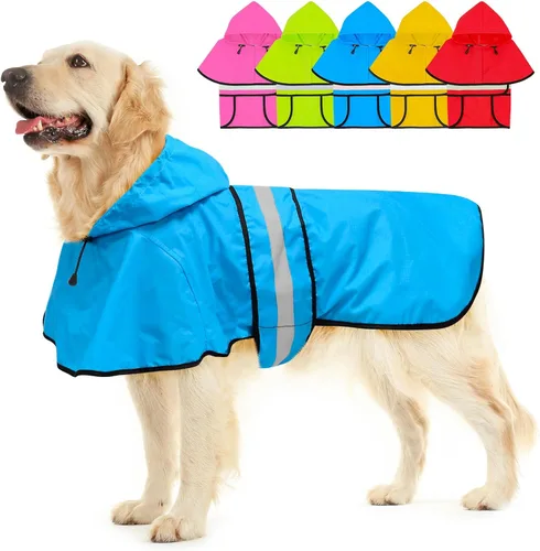 Vista 8 de Impermeable ajustable impermeable para perros, chaqueta reflectante para perros con capucha, abrigo ligero para lluvia para perros pequeños