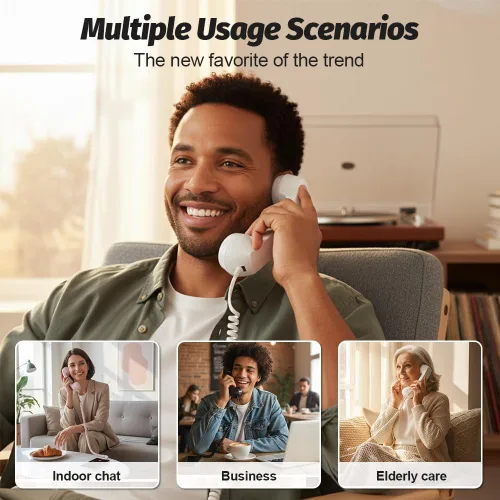 Vista 6 de Auricular de teléfono retro, nuevo tipo-C 2026 estilo retro con cable, auricular de teléfono para teléfono móvil, receptor retro con cable para Negro