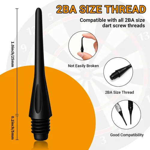 Vista 2 de Soft Tip Dart Points 150/300/600 Pack - 2BA Thread Plastic Dart Tips Replacement Dart Accessories Set - Black