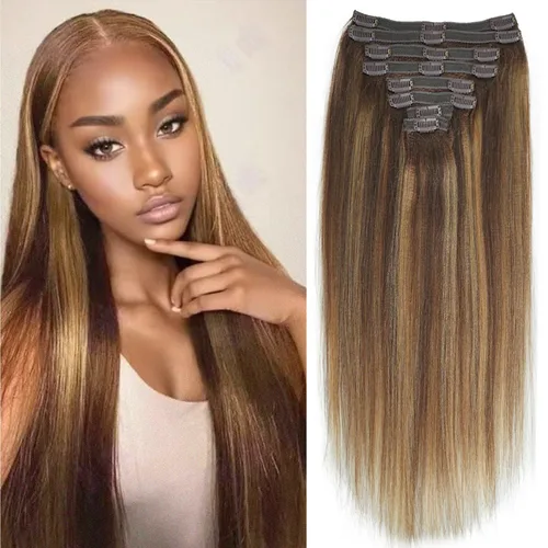 Vista 89 de Extensiones de cabello humano real rizado con clip, 4/27/4, ombré, rizado con clip, para mujer, 3C y 4A (12 pulgadas, #4/27/4)