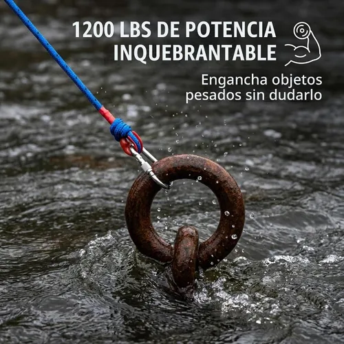 Vista 7 de Cuerda de pesca magnética con mosquetón, fuerza de 1200 libras, 1/3 pulgada