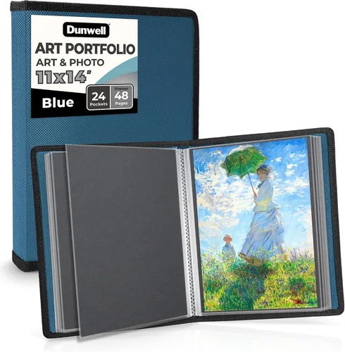 Vista 17 de Dunwell Carpeta portafolio de arte de 11x14 con papel de montaje (negro), carpeta grande para almacenamiento de obras de arte, 24 fundas muestran 48