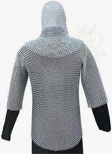 Vista 2 de Camisa de malla a tope con coif Haubergeon vestido de aluminio para SCA LARP