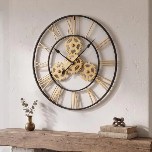 Vista 59 de Cuspin Reloj de pared de 24 pulgadas con engranajes, reloj de metal