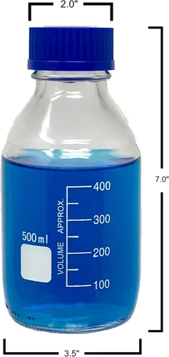Vista 2 de Karter Scientific - Botellas redondas de vidrio de borosilicato de 33.8 oz. liq. con tapa de rosca GL45