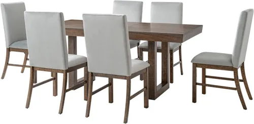 Vista 8 de LUMISOL 7 Piece Dining Table Set for 6, 60 to 72 Inch Extendable Dining Table with 12 Inch Butterfly Leaf and 6 Upholstered Chairs, Rustic Wood Brown