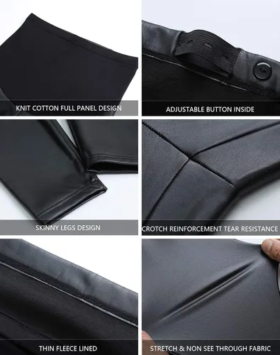 Vista 4 de Foucome Leggings de maternidad de piel sintética de cintura alta, elásticos y cómodos, mallas sobre el vientre