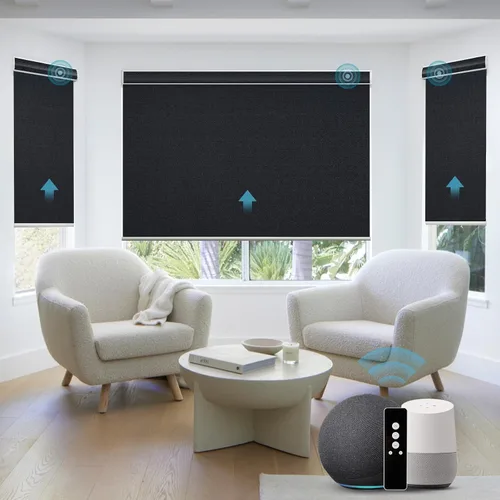 Vista 25 de SmartWings Z-Wave/Zigbee Smart - Persianas enrollables, vinilo beige Persianas motorizadas eléctricas 100% opacas con control remoto, persianas