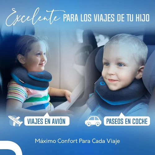 Vista 7 de BCOZZY Paquete de 2 almohadas de viaje para niños, color rosa pequeño y azul marino pequeño, soporte patentado para la cabeza, el cuello