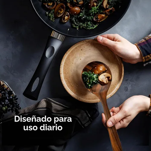 Vista 6 de Juego de utensilios de madera de teca premium, 7 cucharas y espátulas de cocina hechas a mano, antiadherentes, duraderos, resistentes al calor