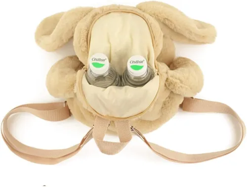 Vista 3 de Kmiunty Linda mochila de peluche con diseño de conejo, con correas ajustables para niñas, Caqui, Viajar