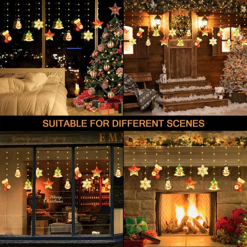 Vista 6 de BLOOMWIN Luces de ventana para decoración de Navidad, luces LED de ventana de Navidad, novedosas luces colgantes 3D de cortina de Navidad