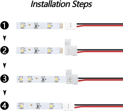 Vista 3 de LightingWill - Paquete de 10 conectores de tira a tira con cable. Sin soldadura. Conector de tira LED de 2 pines para tiras LED flexibles de 8 mm