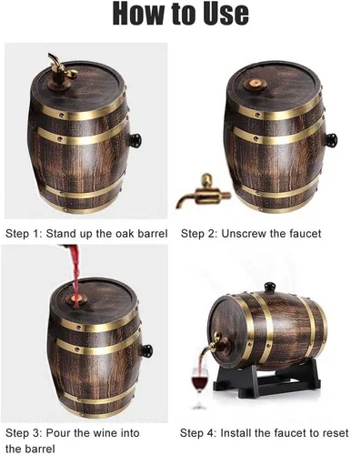 Vista 5 de Barril de roble, 3L estilo retro madera de roble vino tinto brandy barril de whisky barril barril cubo contenedor con grifo almacenamiento