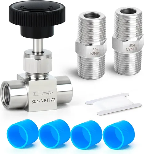 Vista 71 de TAISHER Válvula de aguja de acero inoxidable 316 con mango de rueda 1/2 "NPT macho x 1/2" NPT hembra