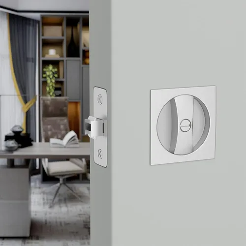 Vista 5 de Haidms Accesorios de puerta de bolsillo de níquel cepillado, cerradura de puerta de bolsillo cuadrado, manijas de puerta de bolsillo de aleación