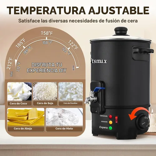 Vista 3 de Derretidor eléctrico de cera de vela para la fabricación de velas, uso doméstico y comercial 12 lb Capacity Melts Wax Evenly. Adjustable
