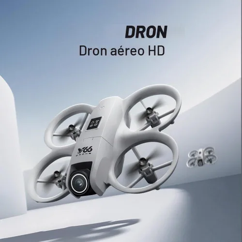 Vista 5 de Dron pequeño RC con cámaras duales, protector de hélices, mantenimiento de altitud, despegue con una tecla, giros 3D, 2 baterías, evitación Naranja