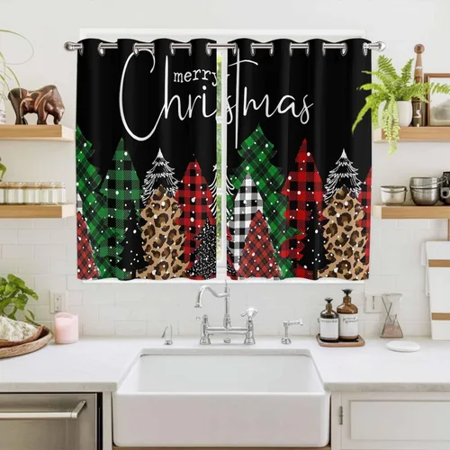 Vista 63 de Libaoge Cortinas de Navidad para cocina, dormitorio, juego de 2 paneles, diseño de muñeco de nieve de Navidad, cortinas de invierno con copos