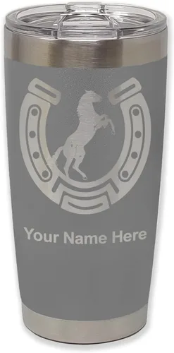 Vista 16 de LaserGram Vaso personalizado de 20 onzas, herradura con caballo (negro)
