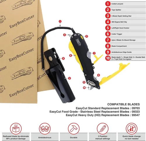 Vista 3 de EasyCut 2000 Cuchillo utilitario retráctil seguro para cortar cajas, amarillo, 09700