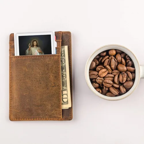 Vista 2 de Needzo Jesus I Trust in You Divine Mercy - Cartera laminada de tamaño impreso con chaplet en la parte posterior, tarjeta de oración santa católica