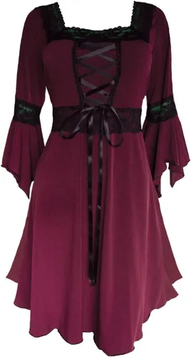 Vista 2 de Dare to Wear Disfraz de vampiro eterno: colmillos, gargantilla de rubí sintético y vestido renacentista gótico atemporal para mujer victoriana