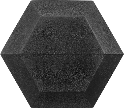 Vista 3 de Mancuernas hexagonales de hierro fundido con revestimiento de goma, mancuernas hexagonales negras, pesas libres para ejercicios