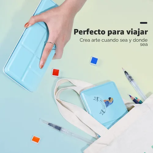 Vista 8 de Juego de acuarelas MeiLiang, 36 colores vívidos en caja de bolsillo con anillo de metal y pincel de acuarela, perfecto para estudiantes