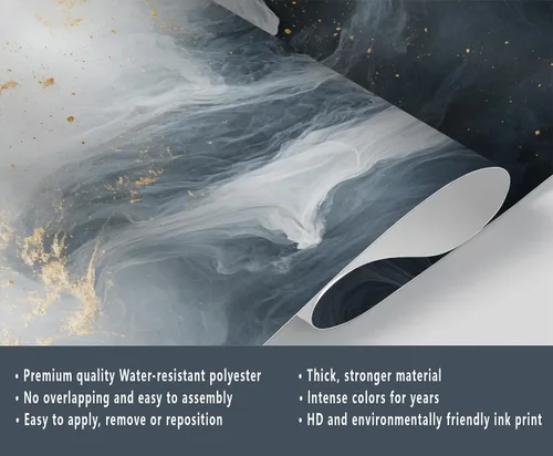 Vista 6 de Papel tapiz de mármol, papel tapiz negro y dorado para dormitorio, papel tapiz moderno gris para sala de estar, mural fotográfico de mármol nórdico