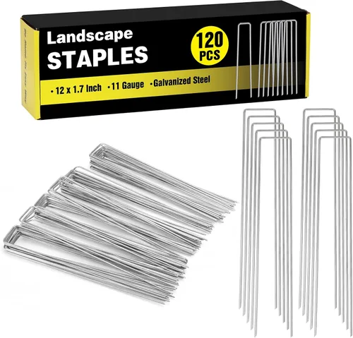 Vista 20 de Paquete de 240 grapas de paisaje de 15 cm, estacas de jardín galvanizadas para carpas, estacas resistentes calibre 11, alfileres de tela