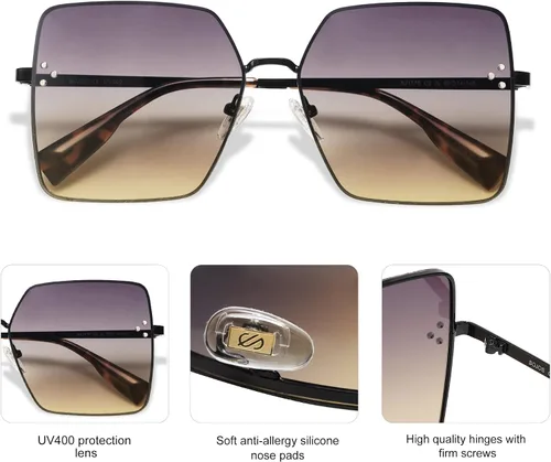Vista 5 de SOJOS Gafas de sol cuadradas de moda para mujer, estilo de diseñador de gran tamaño, protección UV, SJ1170