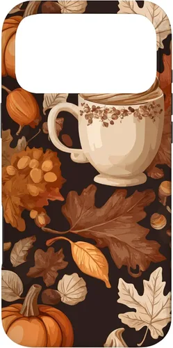 Vista 22 de Warm Autumn Stylish Coffee Cup Design - Fall Leaves Pattern Case for iPhone 17