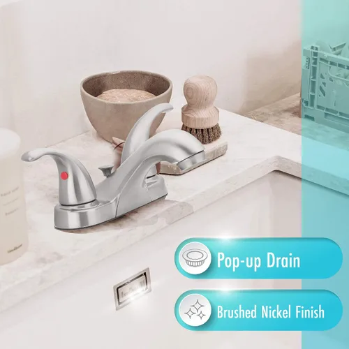 Vista 2 de Aqua Vista 15-B42WP-BN-AV - Grifo para lavabo de baño con dos asas, níquel cepillado