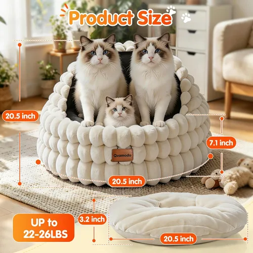 Vista 7 de Cama cueva para gatos de interior cubierta 2 en 1 camas para Beige