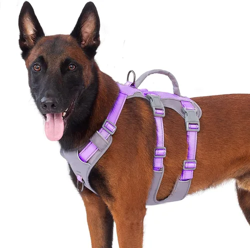 Vista 13 de Arnés reflectante para perros Huntboo con mango, a prueba de escapes, antideslizante, transpirable, ligero, arnés ajustable para perros pequeños