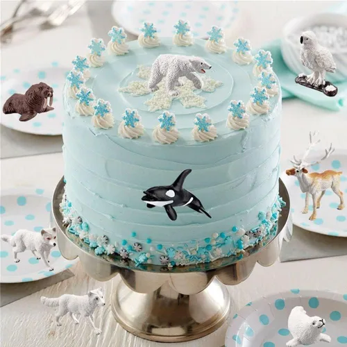 Vista 5 de OUKEYI Juego de mini figuras de animales árticos, 18 piezas de juguete para niños pequeños, reno de plástico realista, ballena blanca, oso polar