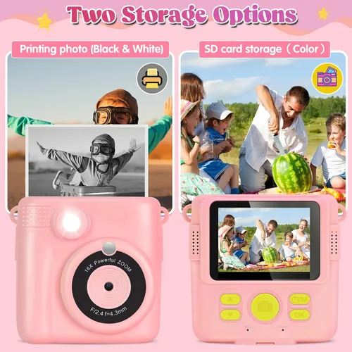 Vista 3 de Cámara de impresión instantánea para niños, cámara de 2.4 pulgadas para niños, impresión instantánea con papel y tarjeta de 32G, juguetes digitales