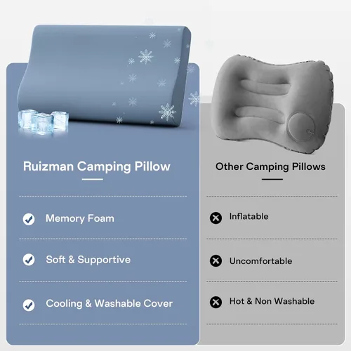Vista 15 de Almohadas de camping para dormir, almohada de viaje de espuma viscoelástica de 2 alturas, almohada de viaje pequeña para camping, senderismo