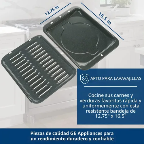Vista 3 de Sartén universal para asar con estante para horno, sartén antiadherente, 2 piezas de acero al carbono recubierto de porcelana negra, apto