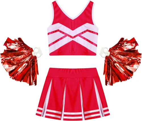Vista 3 de JEATHA Disfraz de animadora para niñas, uniforme de animadora, sin mangas, con falda plisada, disfraz de cosplay