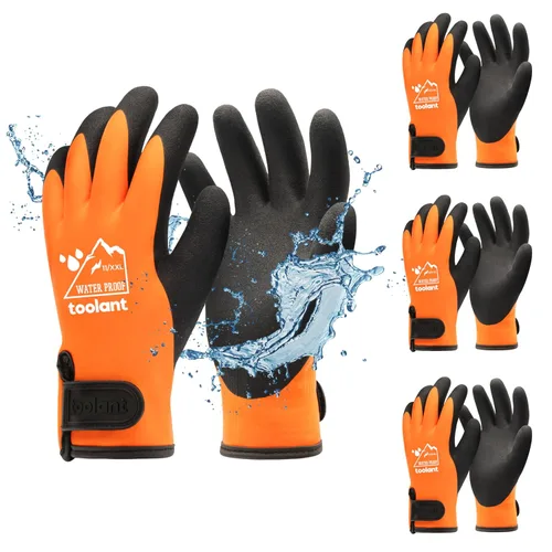Vista 45 de Guantes impermeables para hombres y mujeres, guantes para congelador con agarre, doble recubrimiento de nitrilo para repelente extremo al aceite