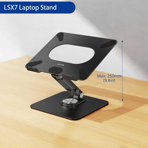 Vista 5 de BESIGN LSX7 - Soporte para laptop con base giratoria de 360°, elevador ergonómico ajustable para portátil, soporte plegable para computadora Negro