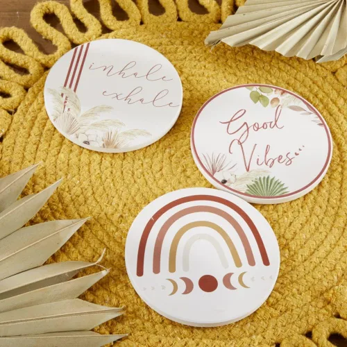 Vista 4 de Kate Aspen Posavasos de cerámica boho con soporte (juego de 6), decoración bohemia para el hogar y juego de regalo, recuerdo de fiesta, regalo