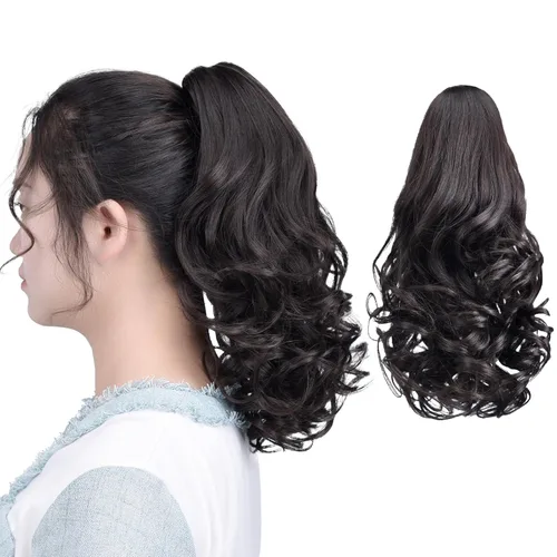 Vista 29 de Extensión de cola de caballo, extensiones de cabello negro de 24 pulgadas, extensión de cola de caballo con clip de garra para mujer, pieza