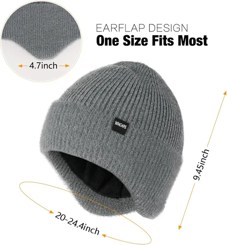Vista 2 de Wmcaps Gorros de invierno con forro polar con orejeras para hombres y mujeres, gorro de punto térmico cálido para exteriores