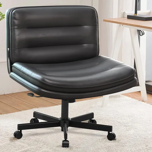 Vista 6 de GTPLAYER Silla de oficina con patas cruzadas con ruedas, silla de escritorio extra ancha sin brazos cómoda para el hogar y dormitorio, cojín de 2