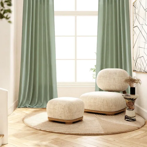 Vista 2 de Cortinas de lino MIULEE de 84 pulgadas de largo para sala de estar; 2 paneles, bolsillo para varilla con solapa trasera verde salvia, cortinas